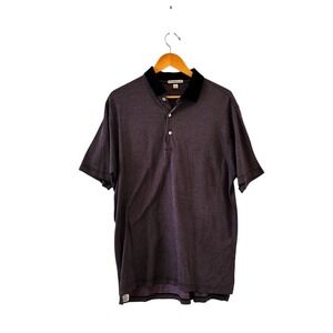 Peter Millar Mens Polo Shirt Size L Black Purple Patterned Cotton Classic Golf